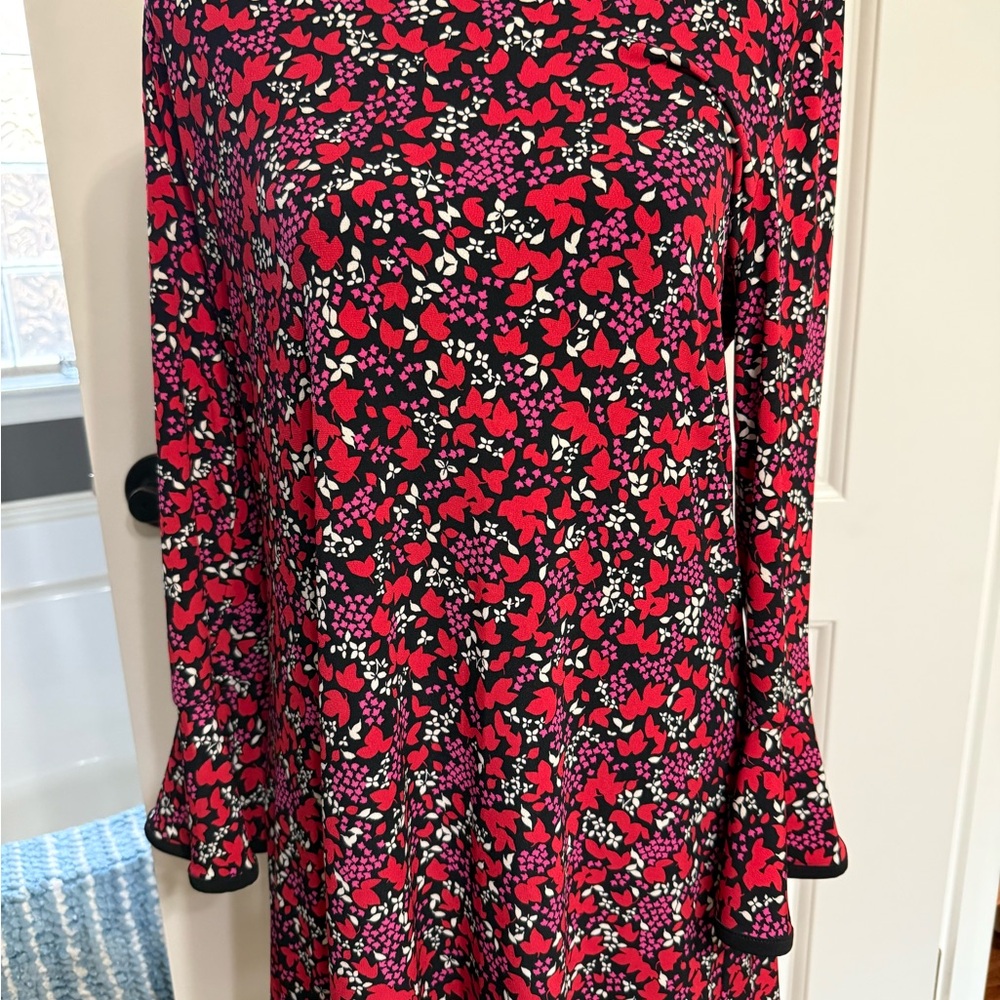 MICHAEL Michael Kors Red and Black Floral Long Sleeve Dress